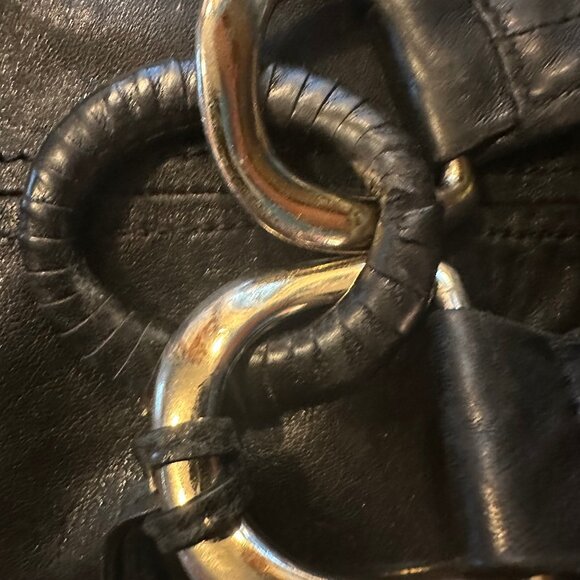 Michael Kors Black Leather Shoulder Purse with Gold Strap Links and Gold Pendant - Picture 15 of 16